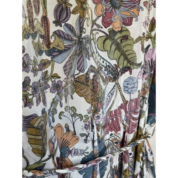 Aakaa Mini Dress Braided Belt Floral Dolman Sleeve Satiny Full Circle Skirt S - Picture 9 of 12